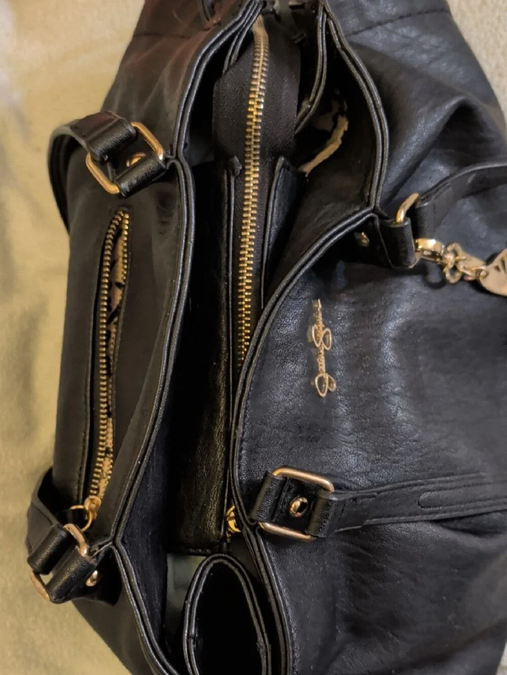 Jessica Simpson Black Women's Shoulder Bag with Gold Butterfly Charm